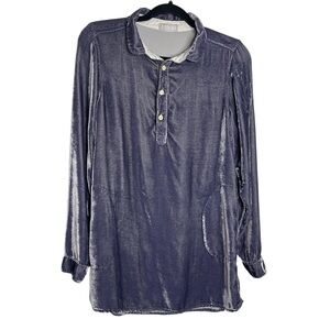 CP Shades Purple Velvet 1/4 Button Down Rayon & Silk Pocket Tunic Top, size S
